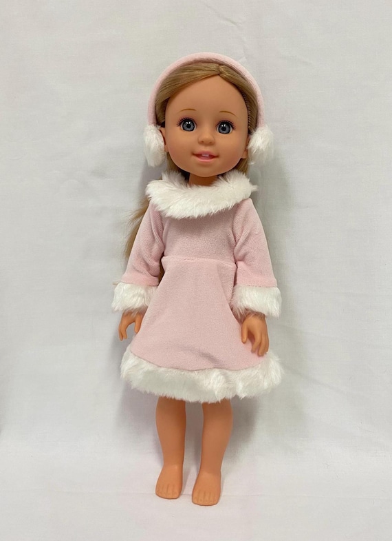 14.5" Pink Ice Skating Dress with Ear Muff Headband | 14.5" Doll Clothes | Fits 14.5 in Slim Body Dolls