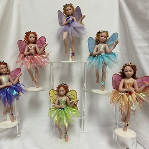 Set of 6 - 8" Porcelain Fairy Dolls with Stand