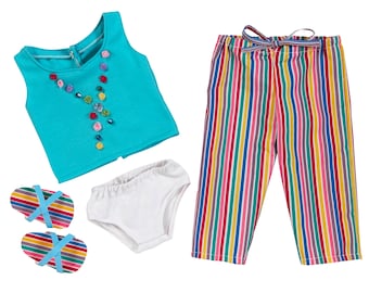 Aqua Stripe Loungewear| Fits Most 18&quot; Girl Dolls | 18 Inch Doll Clothes