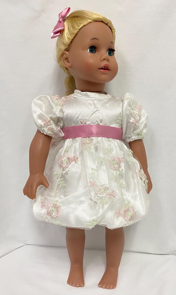 White Floral Spring Dress with Hair Bow | Fits Most 18" Dolls | 18 Inch Doll Clothes