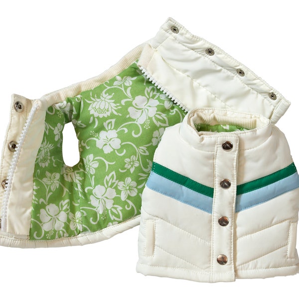 Ivory Puffer Vest with Floral Print Lining | Fits 18" American Girl Dolls and Similar | 18 Inch Doll Clothes