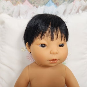 13.5 Tiny Baby Doll with Flannel Diaper Gender Neutral Doll White-Dark-Black-Asian Skin Tones Asian - Boy Hair