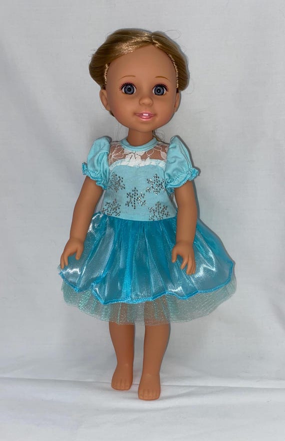 14.5" Aqua Sparkle Snowflake Dress | 14.5" Doll Clothes | Fits 14.5 in Slim Body Dolls