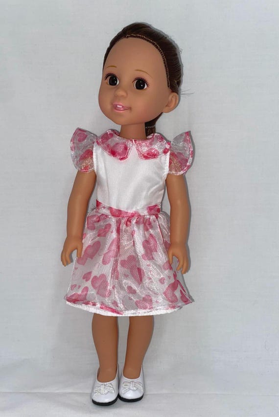 14.5" White and Pink Hearts Dress | 14.5" Doll Clothes | Fits 14.5 in Slim Body Dolls