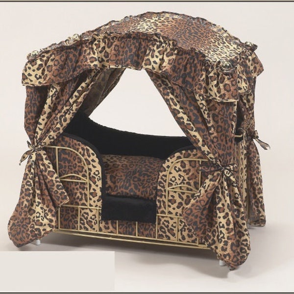 Lazy Paws Designer Canopy Pet Bed - Cheetah Print w/Gold Frame