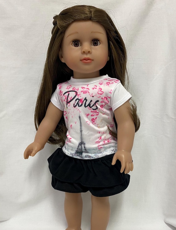 Floral Paris Top with Black Ruffle Mini Skirt | Fits Most 18" Dolls | 18 Inch Doll Clothes
