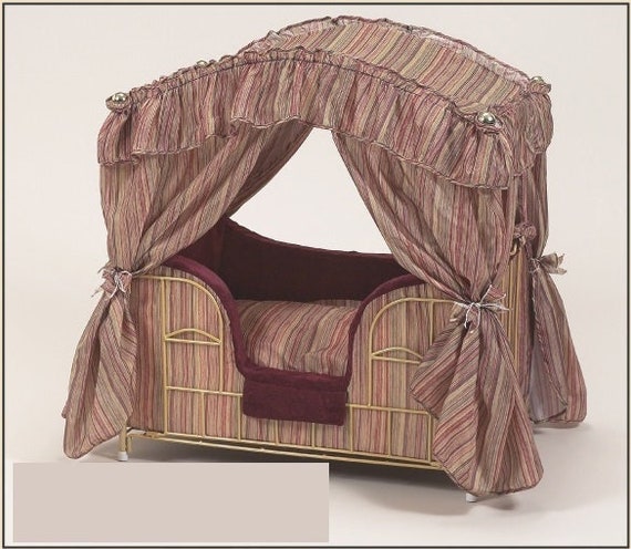 Lazy Paws Designer Canopy Pet Bed - Burgundy Stripes w/Gold Frame