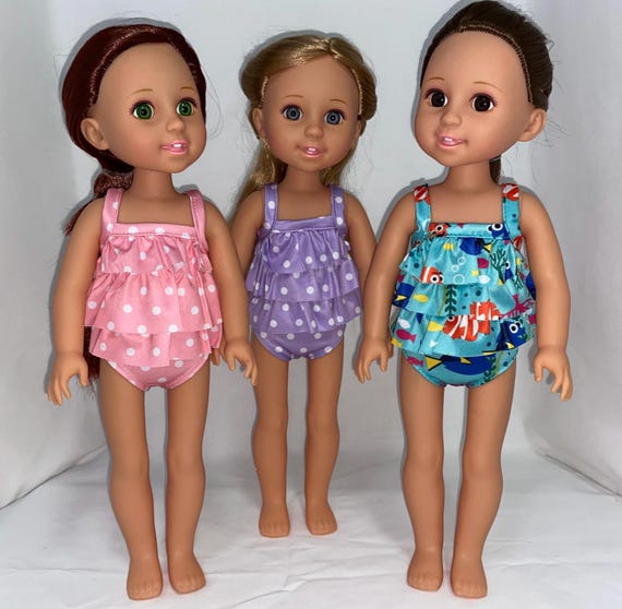 14.5" Choice of Polka Dot or Fish Print Ruffle Swimsuit Bathing Suit| 14.5" Doll Clothes | Fits 14.5 in Slim Body Dolls