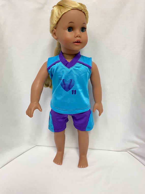 Aqua and Teal Softball Outfit Uniform | Fits Most 18" Girl Dolls | 18 Inch Doll Clothes