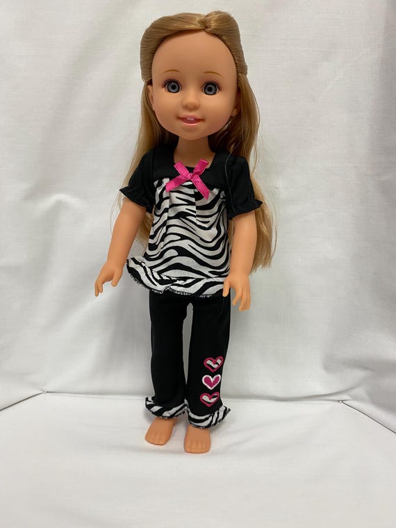 14.5" Black and White Zebra Print Hearts Pants Set | Fits Most 14.5" Girl Dolls | 14.5 Inch Doll Clothes
