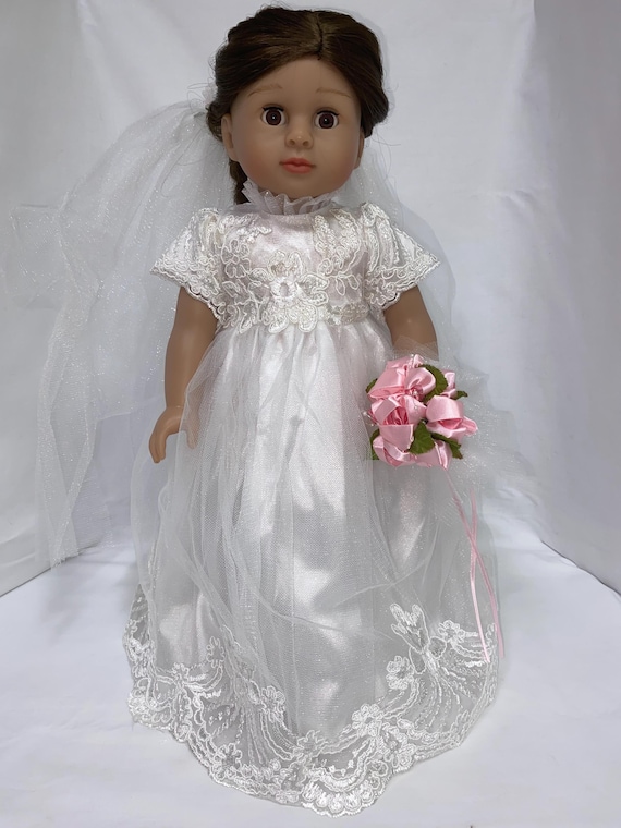 White Lace Bridal Wedding Dress with Veil | Fits Most 18" Dolls | 18 Inch Doll Clothes