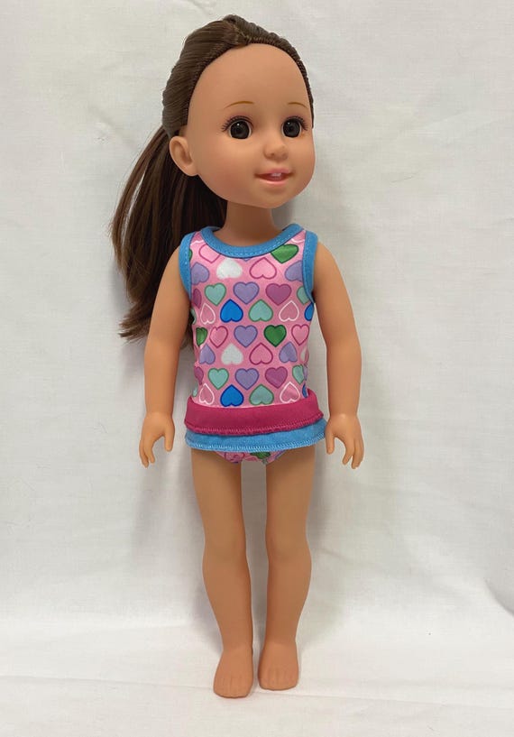 14.5" Rainbow Hearts Ruffle Swimsuit Bathing Suit| 14.5" Doll Clothes | Fits 14.5 in Slim Body Dolls
