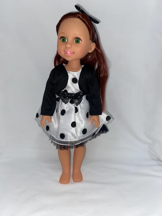 14.5" Black and White Polka Dot Dress Set | 14.5" Doll Clothes | Fits 14.5 in Slim Body Dolls