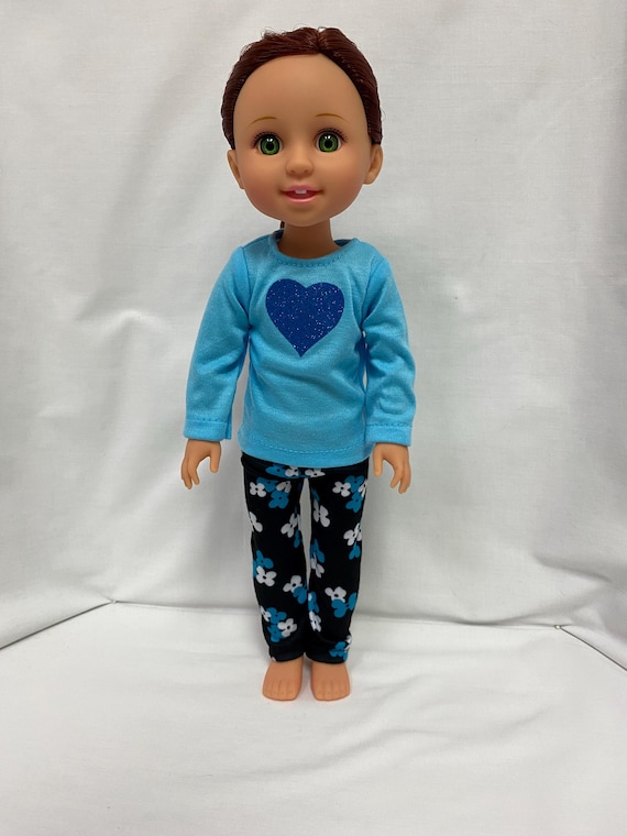Blue Glitter Heart Pants Set | Fits Most 14.5" Girl Dolls | 14.5 Inch Doll Clothes