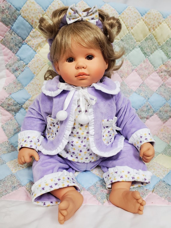 19" Snuggle Kids Doll | Soft Body with Weighted Pellets | 4 Piece Lavender Velour Clothing Set