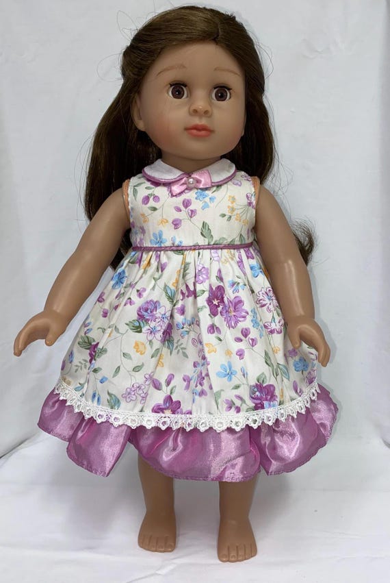 Purple Floral Dress Set with Hair Bow | Fits Most 18" Dolls | 18 Inch Doll Clothes