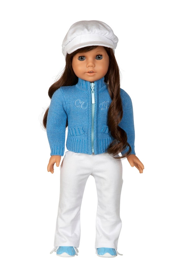Blue Zip-up Sweater with "Cute" Embroidery | Fits 18" Girl Dolls | 18 Inch Doll Clothes