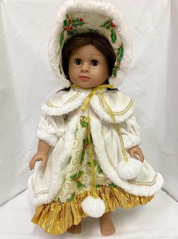 White Velour Christmas Caroler Dress with Hat| Fits Most 18" Dolls | 18 Inch Doll Clothes