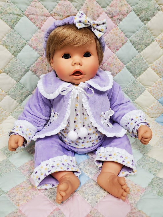 19" Snuggle Kids Doll | Soft Body with Weighted Pellets | 4 Piece Lavender Velour Clothing Set