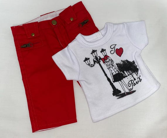 I Love Paris Top with Red Cargo Pants | Fits Most 18" Dolls | 18 Inch Doll Clothes