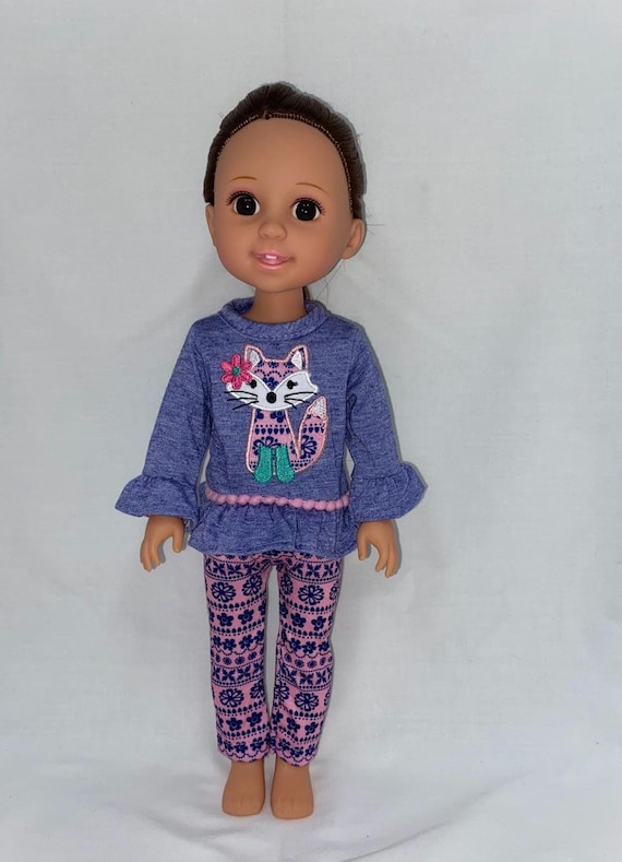 Purple Fox Top with Print Pants | Fits Most 14.5" Girl Dolls | 14.5 Inch Doll Clothes
