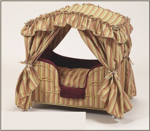 Lazy Paws Designer Canopy Pet Bed - Rust & Brown Stripes w/Gold Frame