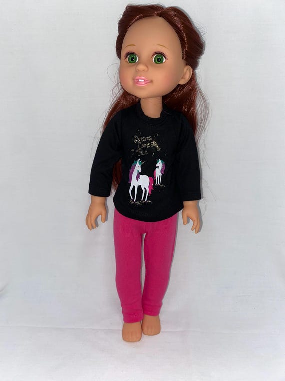 14.5" Long Sleeve "Dreams Come True" Unicorn Top with Hot Pink Pants | 14.5" Doll Clothes | Fits 14.5 in Slim Body Dolls