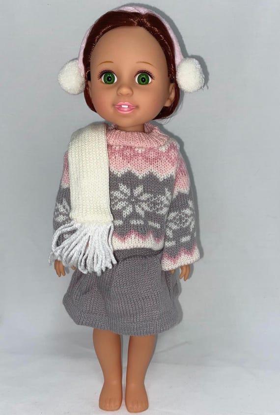 14.5" Pink and Grey Sweater Skirt Set | 14.5" Doll Clothes | Fits 14.5 in Slim Body Dolls
