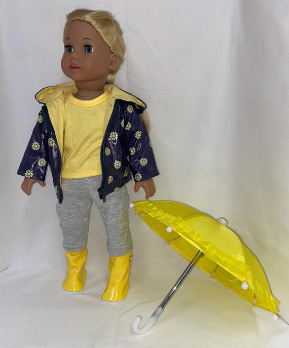 18" Yellow Daisy Raincoat Set with Umbrella | 18" Doll Clothes | Fits 18 in Fashion Dolls