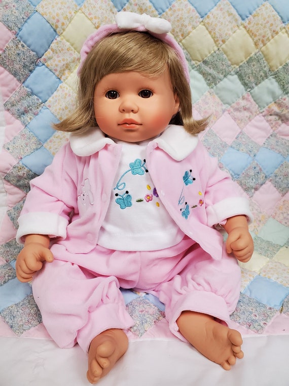 19" Snuggle Kids Doll | Soft Body with Weighted Pellets | 4 Piece Pink Velour Clothing Set