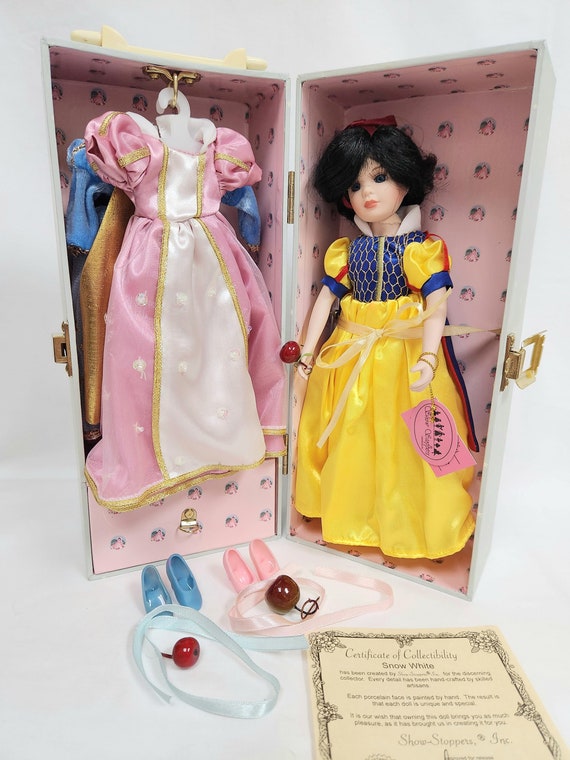 Vintage 11"  Porcelain Snow White Style Doll with 2 Extra Outfits and Trunk