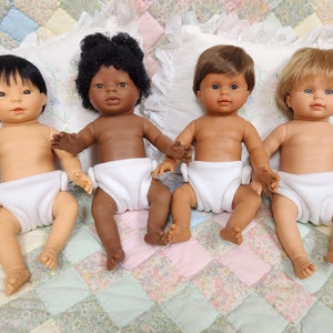 13.5 Tiny Baby Doll with Flannel Diaper Gender Neutral Doll White-Dark-Black-Asian Skin Tones image 1