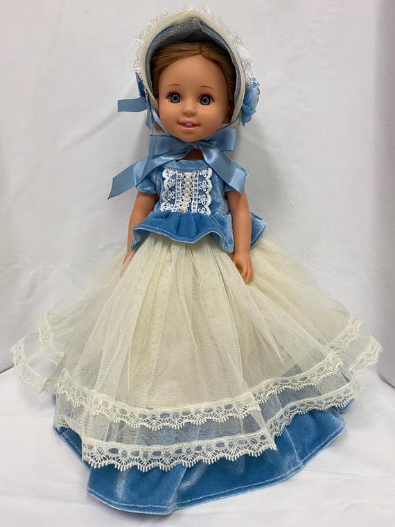 14.5" Blue and Ivory Colonial Dress| 14.5" Doll Clothes | Fits 14.5 in Slim Body Dolls