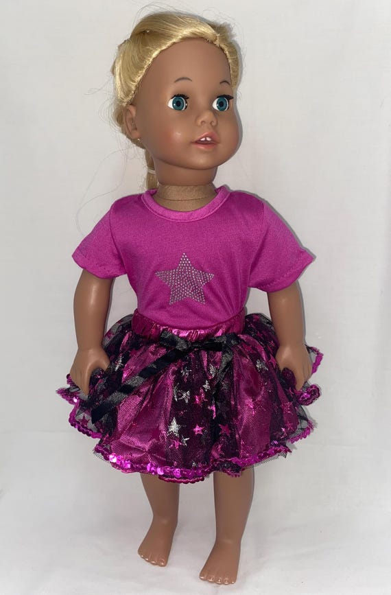 Magenta Rhinestone Star Skirt Set | Fits Most 18" Girl Dolls | 18 Inch Doll Clothes