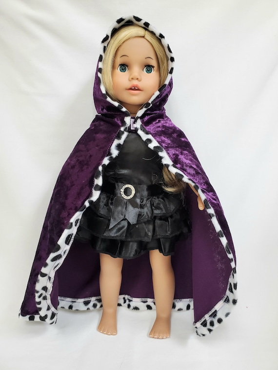 Purple Hooded Cape with Leopard Trim | Fits Most 18" Girl Dolls | 18 Inch Doll Clothes