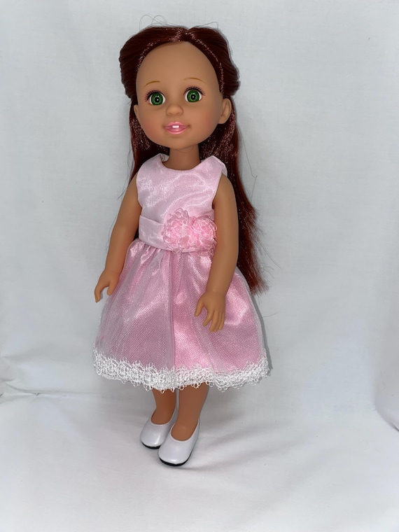 14.5" Pink Lace Dress with White Shoes | 14.5" Doll Clothes | Fits 14.5 in Slim Body Dolls