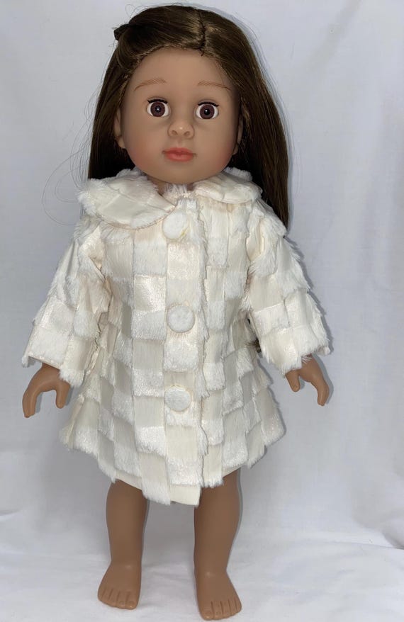 Winter White Checkered Fur Coat  | Fits Most 18" Girl Dolls | 18 Inch Doll Clothes