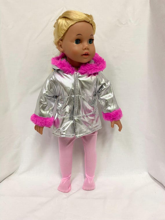 18" Silver Puffer Jacket with Pink Tights | 18" Doll Clothes | Fits Most 18" Dolls