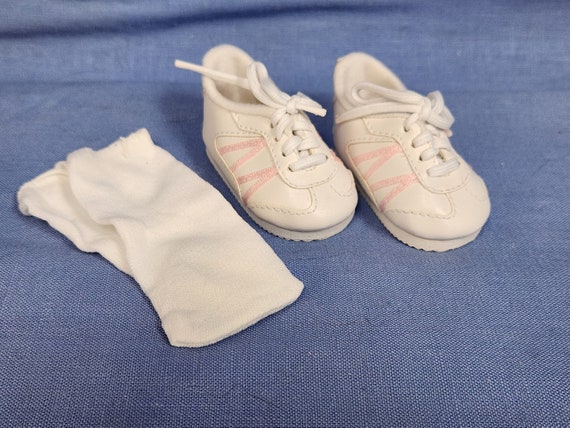 White Sneakers with Pink Trim and Socks | Fits Most 18" Girl Dolls | 18 Inch Doll Clothes