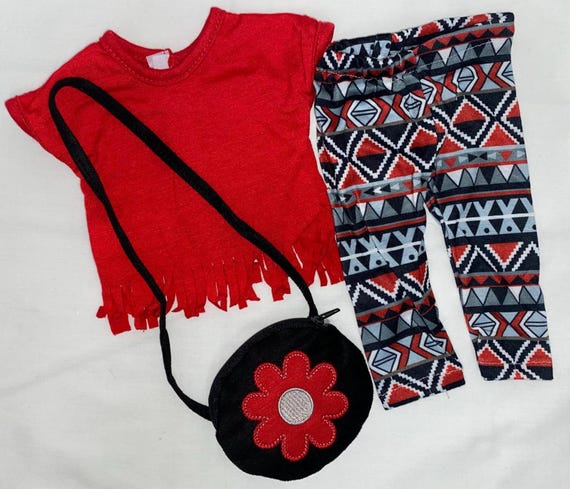 Red and Black Print Pants Set with Purse  | Fits Most 18" Dolls | 18 Inch Doll Clothes