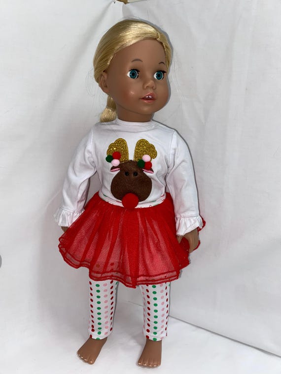 Pom Pom Reindeer Set Leggings and Skirt  | Style 3 Ways | Fits Most 18" Dolls | 18 Inch Doll Clothes