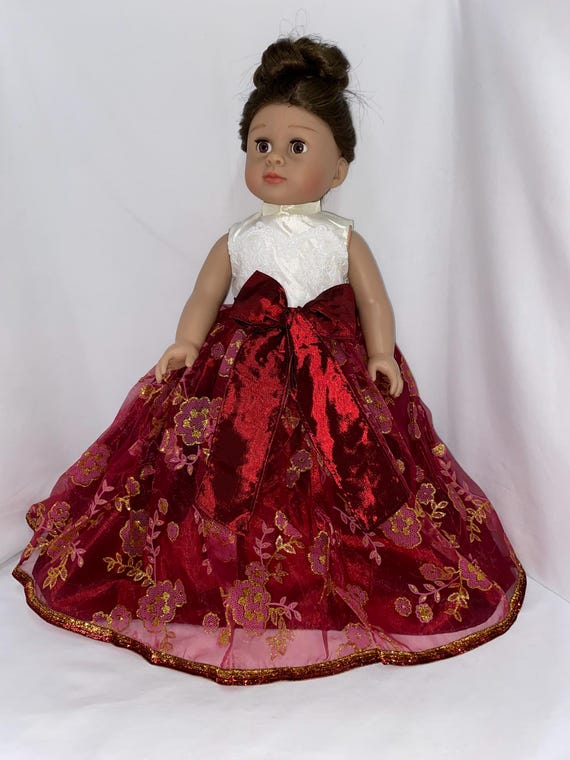 Red and White Dress Gown with Sparkle Shoes | Fits Most 18" Dolls | 18 Inch Doll Clothes