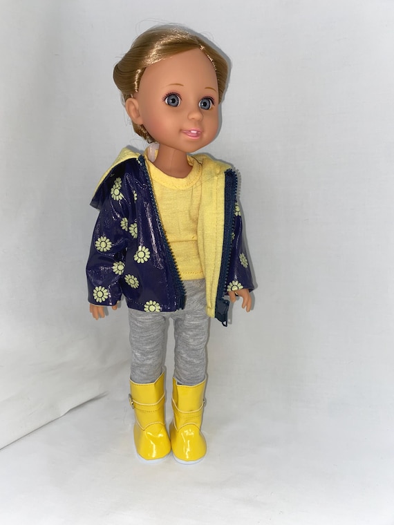 14.5" Yellow Daisy Raincoat Set with Umbrella | 14.5" Doll Clothes | Fits 14.5 in Slim Body Dolls