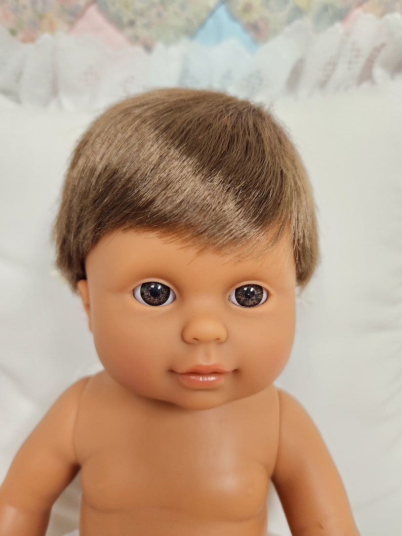 13.5 Tiny Baby Doll with Flannel Diaper Gender Neutral Doll White-Dark-Black-Asian Skin Tones Dark - Boy Hair