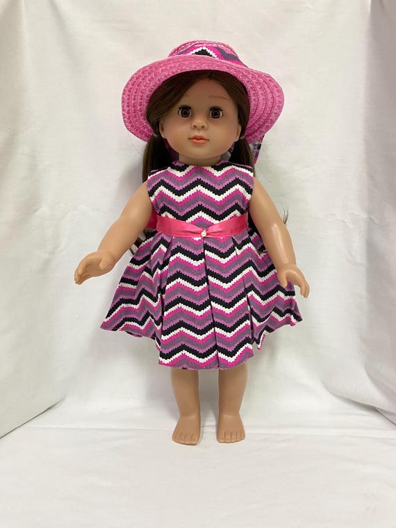 Chevron Print Dress with Pink Hat  | Fits Most 18" Dolls | 18 Inch Doll Clothes