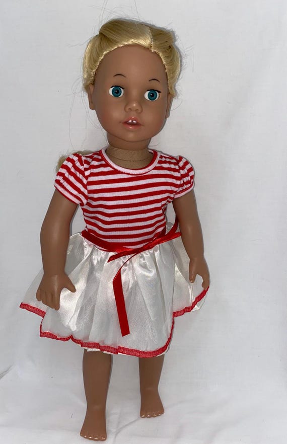 Red and White Candy Cane Stripe Dress | Fits Most 18" Dolls | 18 Inch Doll Clothes