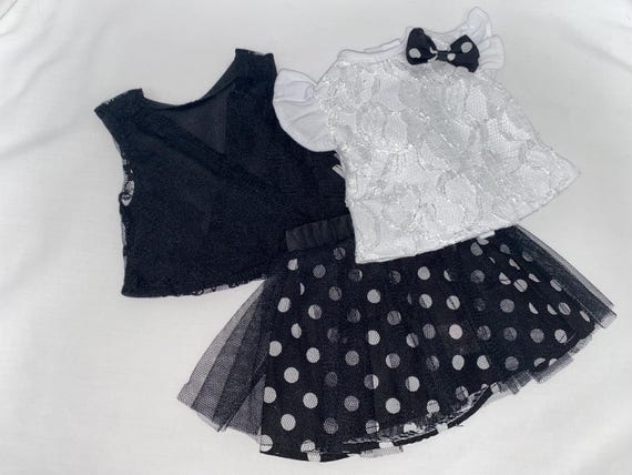 Black and White Lace Polka Dot Skirt Set | Fits Most 18" Dolls | 18 Inch Doll Clothes