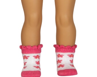 Pink Scallop Socks with Floral Design | Fits Most 18" Girl Dolls and 15" Bitty Dolls | 15 inch and 18 Inch Doll Clothes