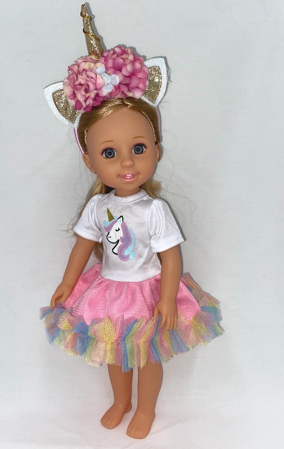 14.5" Rainbow Glitter Unicorn Dress Set | 14.5" Doll Clothes | Fits 14.5 in Slim Body Dolls