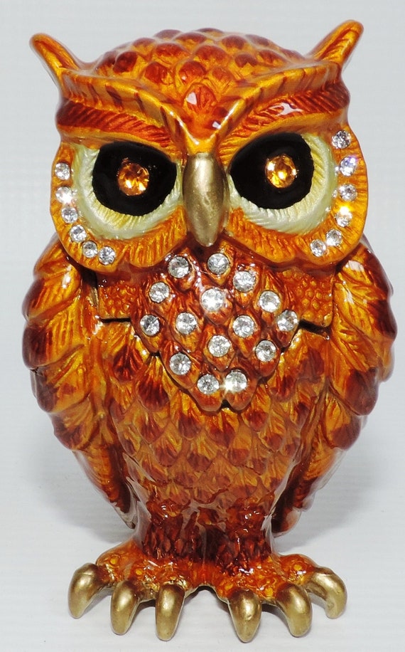 Amber Colored Owl  Trinket Box